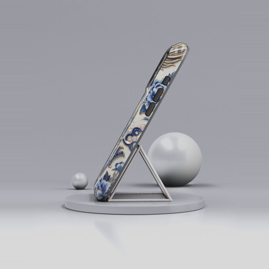 Custodia MagSafe per iPhone Drago Zodiaco Asiatico | Lussuosa Custodia Protettiva in Porcellana Blu e Bianca | Regalo Anno del Drago