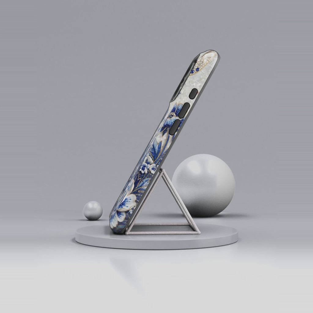 Blue Floral Moon MagSafe iPhone Case | Vintage Botanical Night Sky Protective Case