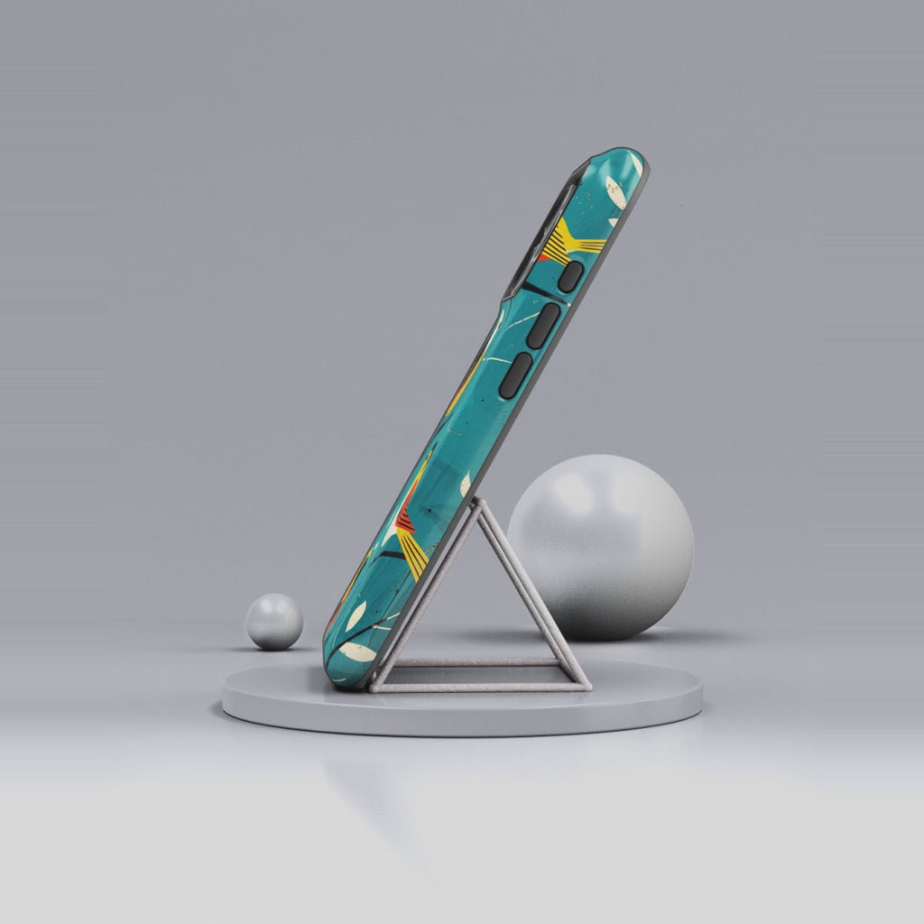 Bird Pattern Tough MagSafe iPhone Case | Colourful Songbirds on Teal Background