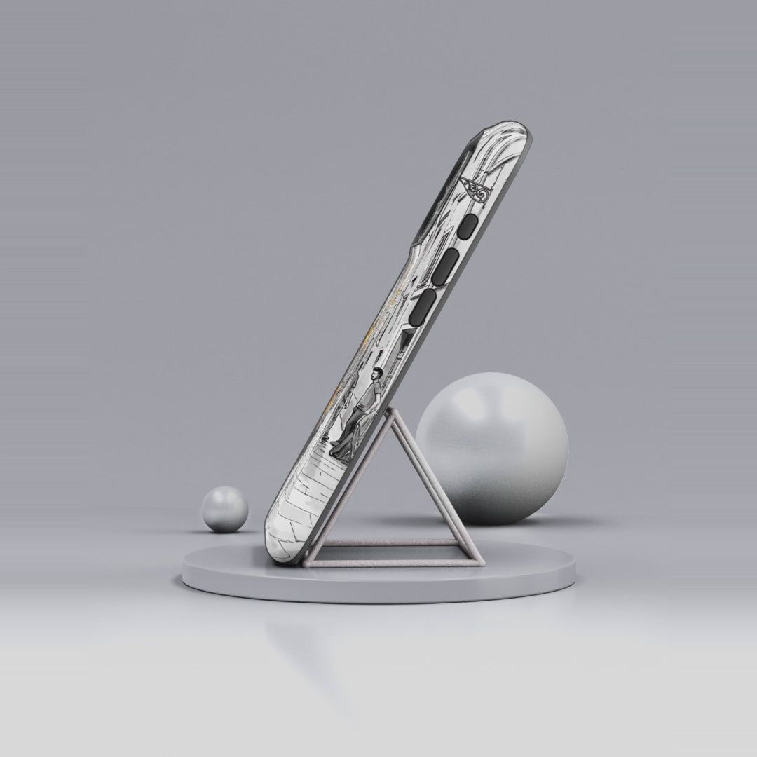 Vintage Italy Street iPhone Case | Black & White Sketch with Orange Accent