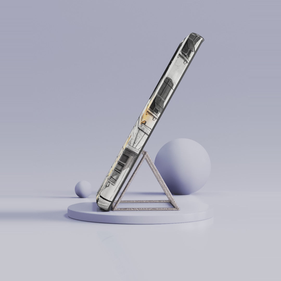 Cinque Terre Train Station Samsung Galaxy Case | Black & White Sketch with Warm Yellow Accents