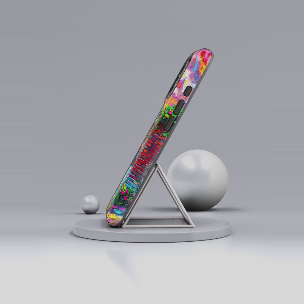 Artistic Garden iPhone Case | Woman at Fountain Colourful Painterly Design