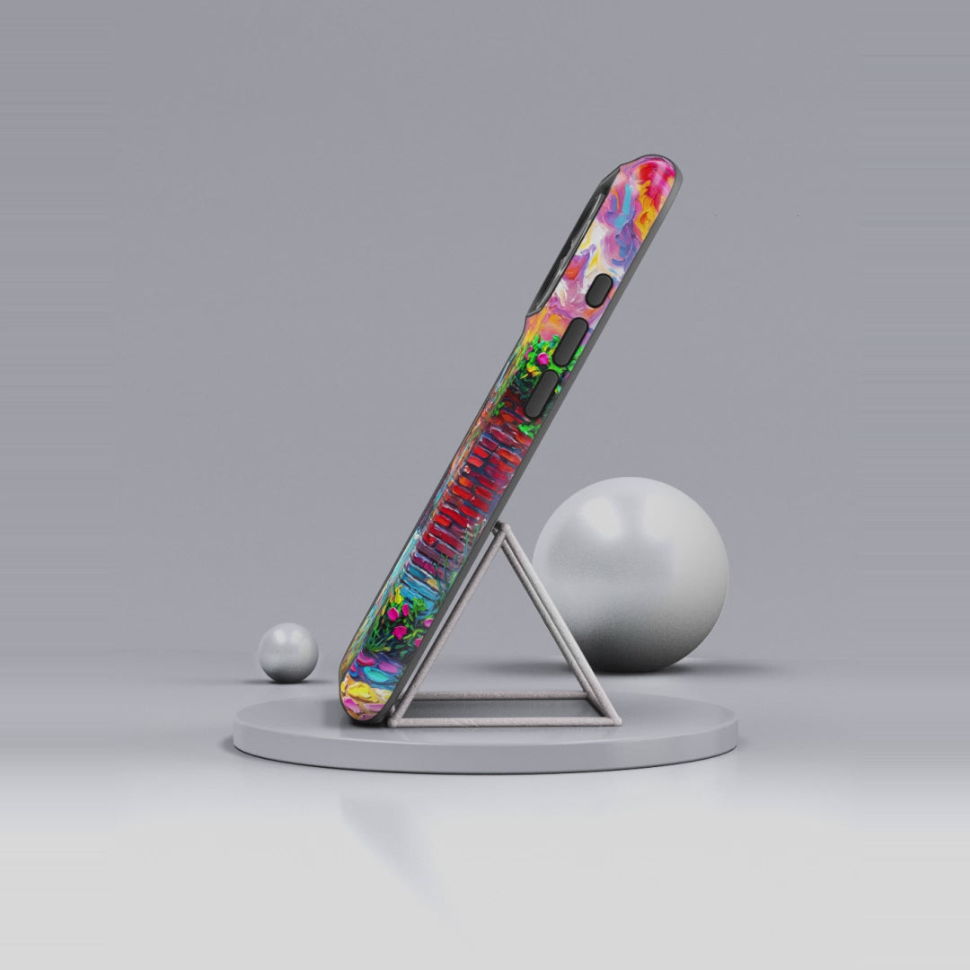 Artistic Garden iPhone Case | Woman at Fountain Colourful Painterly Design