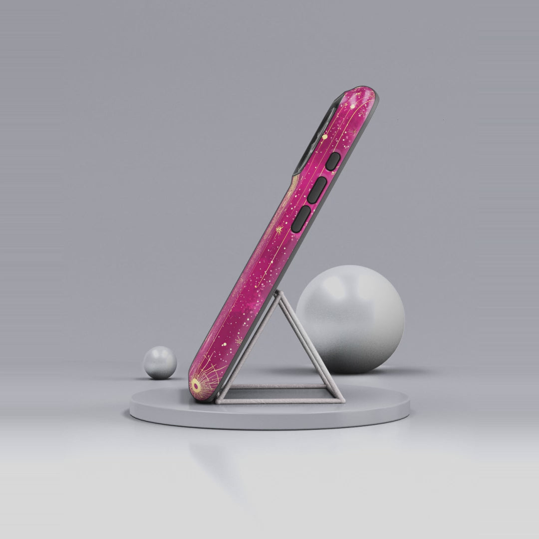 Mystic Hamsa iPhone Case | Gold Palm & All-Seeing Eye on Magenta Galaxy