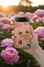 Custodia per telefono Google Pixel "Floral Bee Tough" | Cover protettiva vintage rosa floreale
