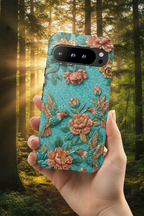 Floral Hummingbird Tough Google Pixel Phone Case | Turquoise Embroidered Garden Design