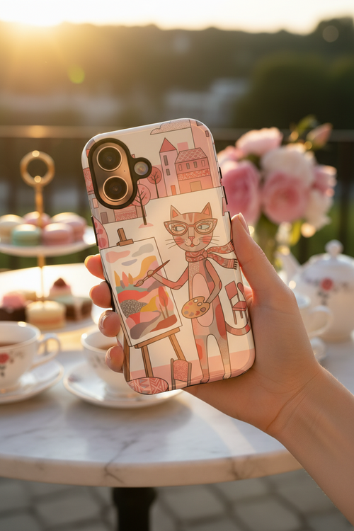 Artistic Cat iPhone Case | Painter Kitty Illustration Tough Case